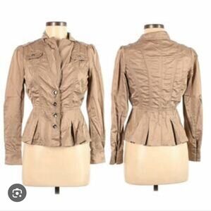 White House Black Market Cropped Blazer Women's Sz 14 Tan Single Breasted Jacket